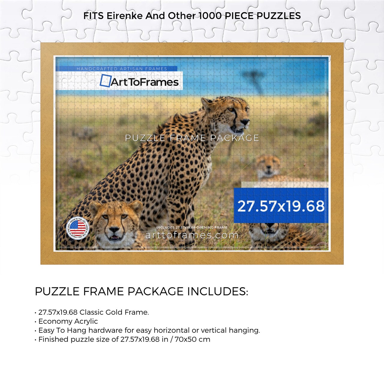 ArtToFrames 27.57x19.68 INCH / 70x50 CM Puzzle Frame for 1000 piece Puzzles.This 1.25 Inch Custom MDF Frame for Puzzles Comes with Economy Acrylic, Available in Multiple Colors